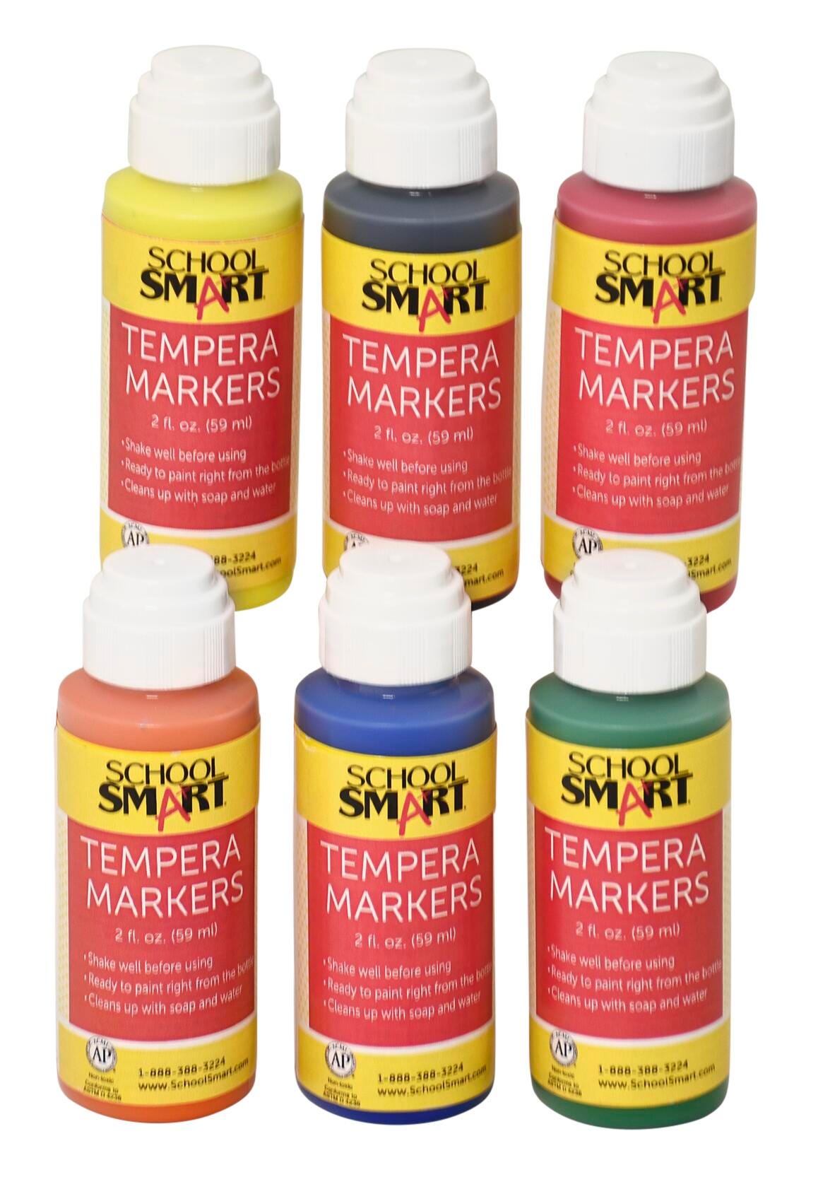 School Smart Tempera Paint Daubers, Poster Marker Set, Assorted Colors, Pack of 6 227979